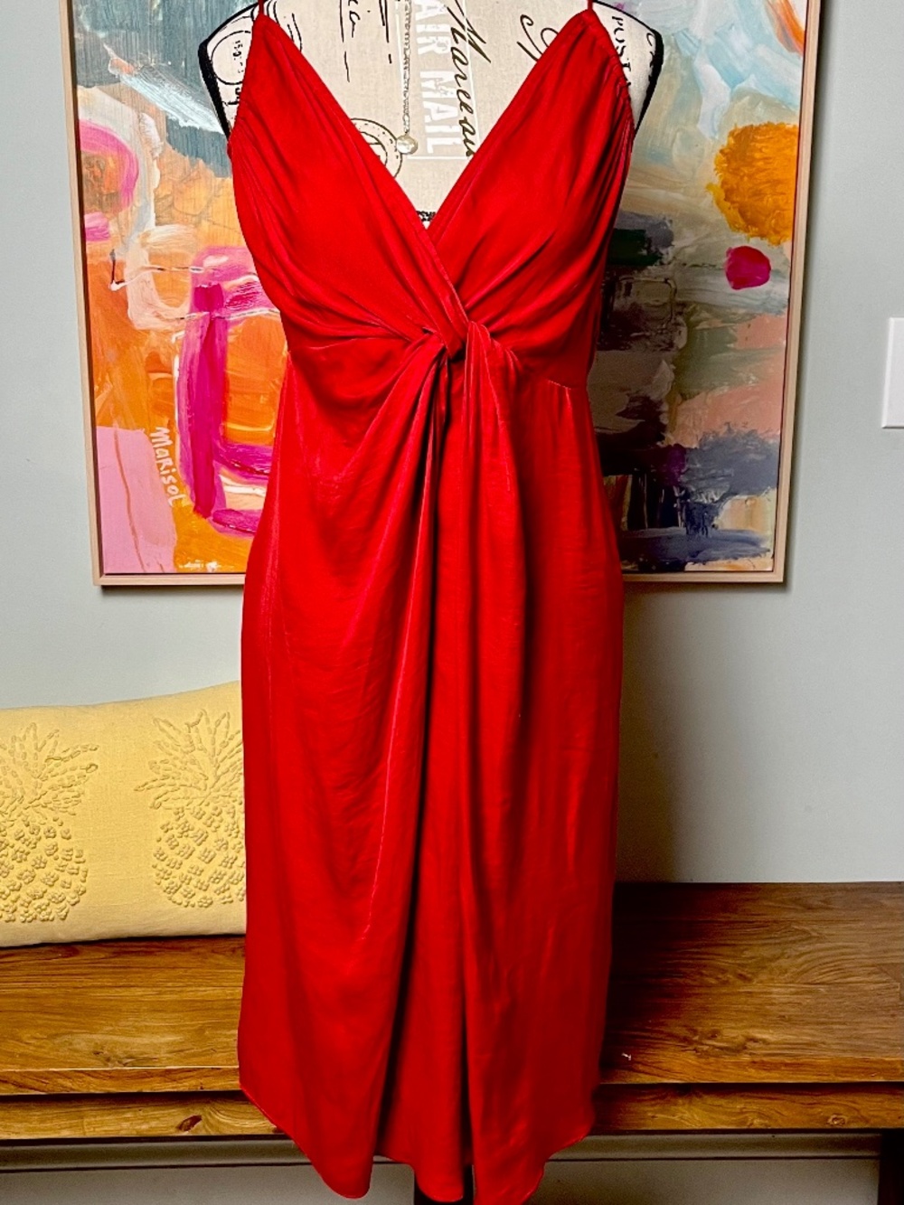 Bec & Bridge Red Crêpe Twist Front Open Back Midi Dress | Size 8